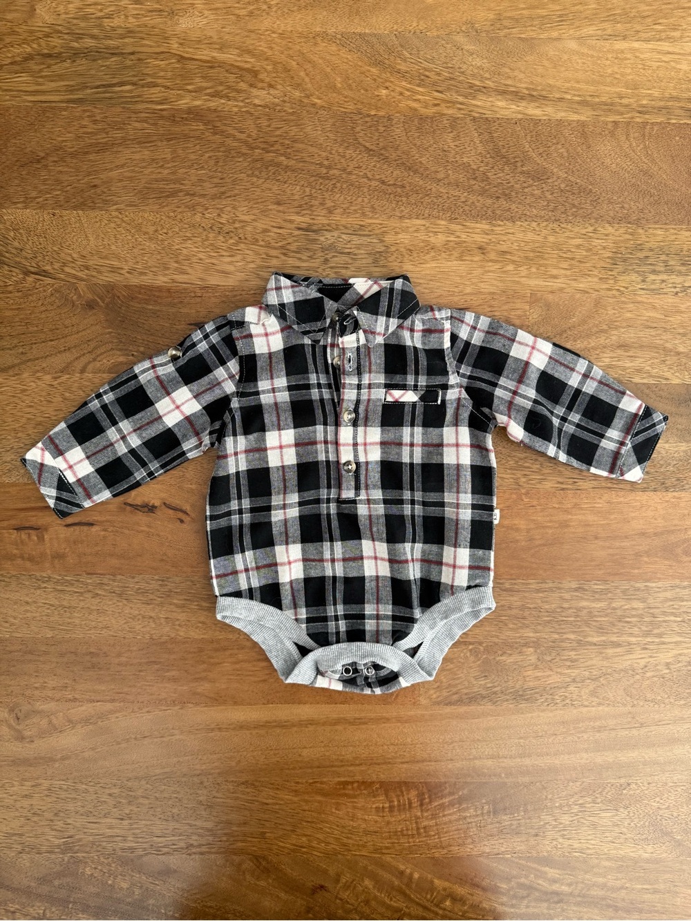 Me & Henry Black, White, and Red Plaid Long-Sleeve Bodysuit - Size 3-6 Months